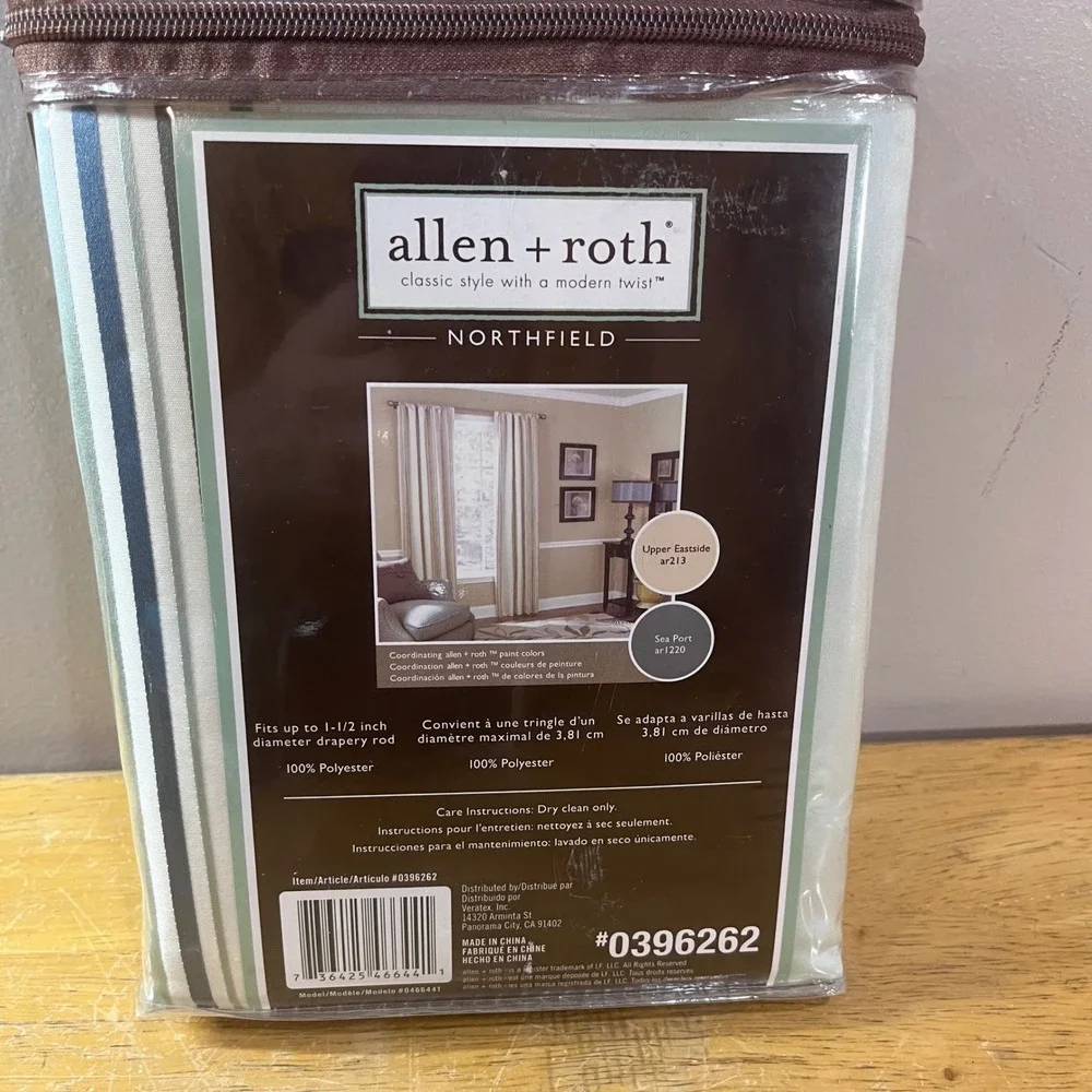 Allen + Roth Northfield Aqua Striped Rod Pocket Curtain Panel 40x84 0396262 NEW